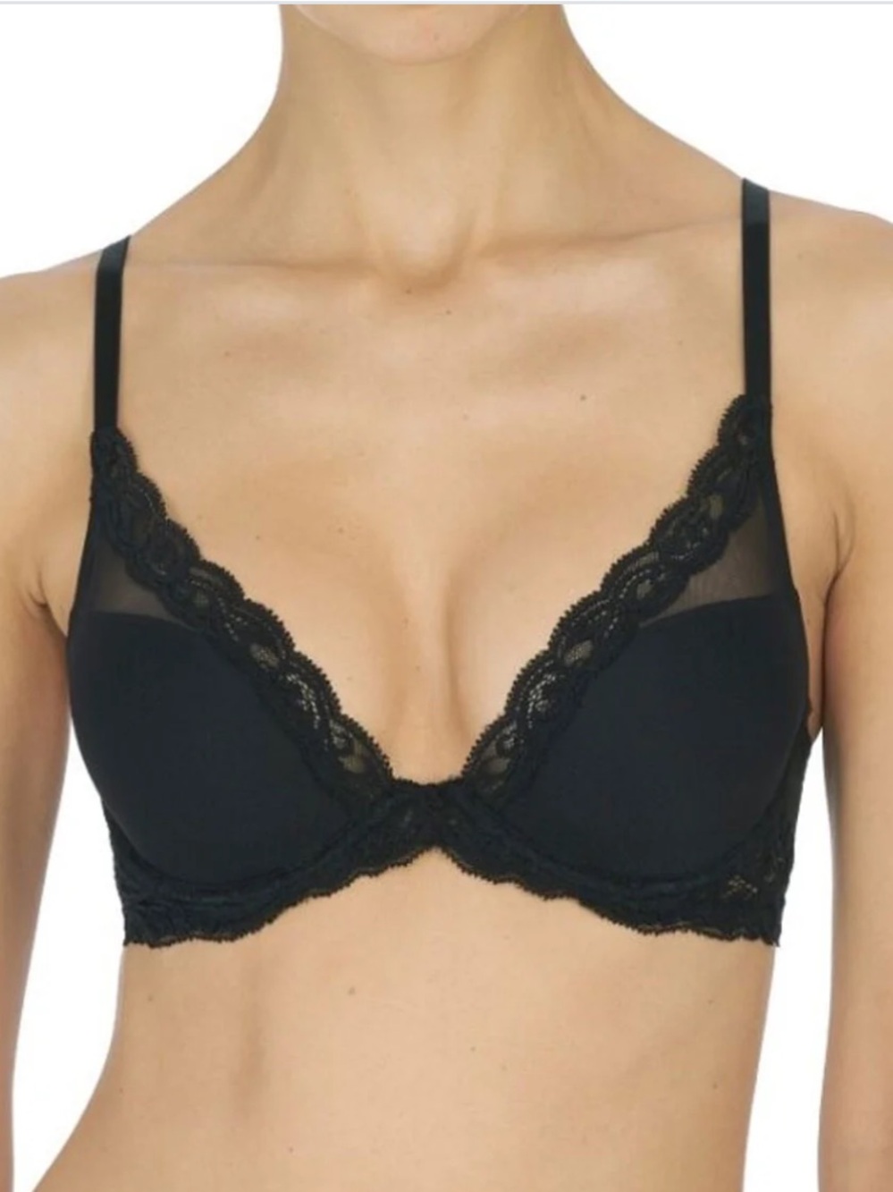 Natori Feathers Contour Plunge Black Bra 730023 – 34DD